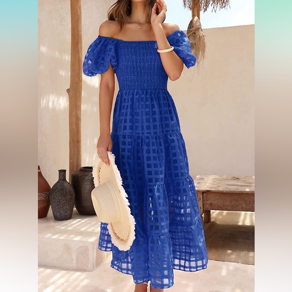 NWT: Women's Tiered Summer Midi Dress - Blue, Small - Picture 1 of 6